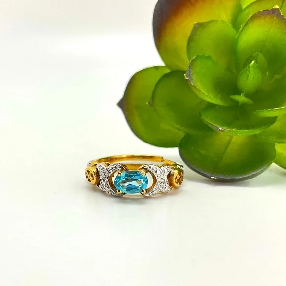 Host Pick! Sky Blue Topaz Ring, 925 Silver, Gold Plated Ring, Adjustable, Dainty